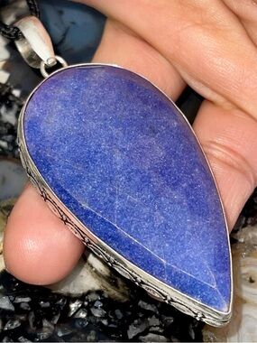 Large Blue Dyed Quartz Pendant 3”